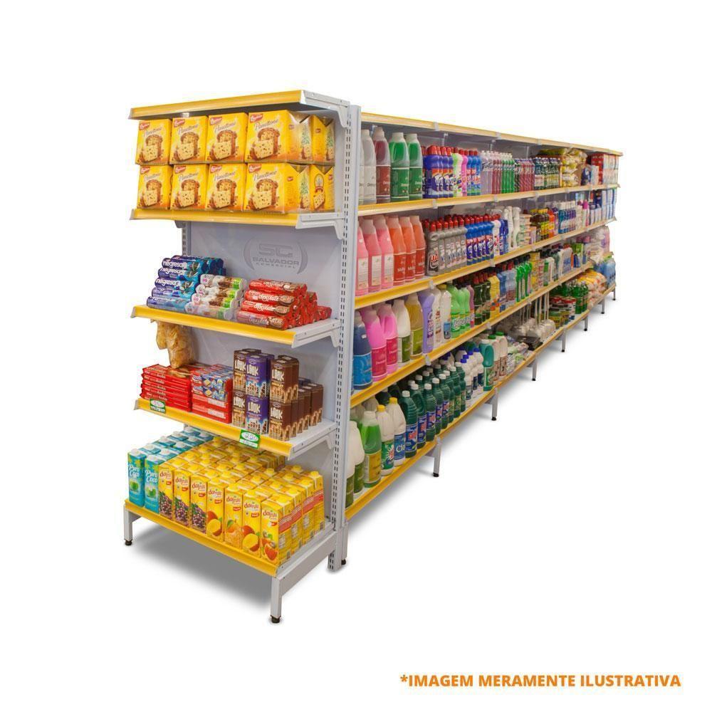 Gôndola Prateleira Supermercado 6 Níveis 40x30 New Plus 2,00m Parede Continuação Amarelo Sa Gôndolas - 3