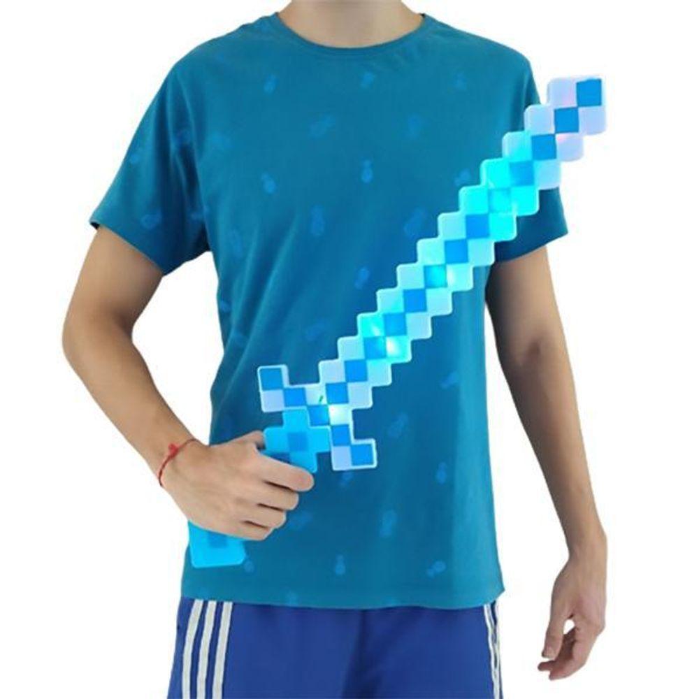Brinquedo Espada Pixel 58Cm Diamante Com Som E Luz À Pilha - Azul - 4