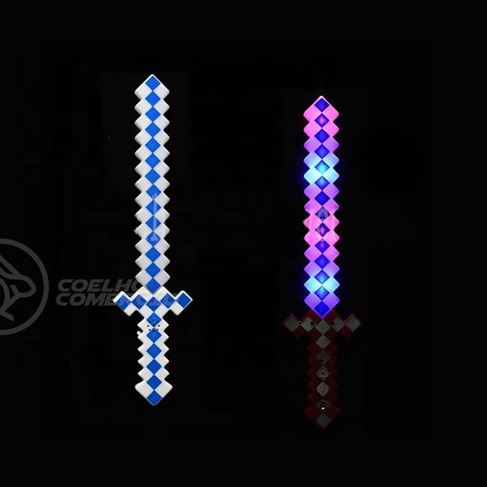 Brinquedo Espada Pixel 58Cm Diamante Com Som E Luz À Pilha - Azul - 10
