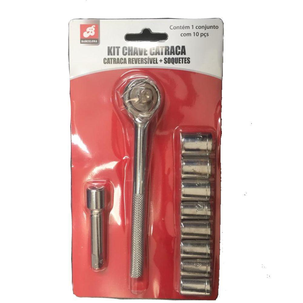 Kit Chave Catraca Soquetes Sextavado com Catraca 10 peças - 1