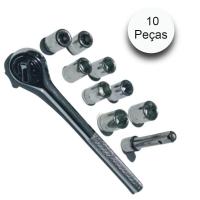 Kit Chave Catraca Soquetes Sextavado com Catraca 10 peças - 4