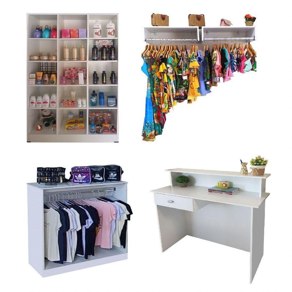 Kit Armário Colméia 2 Araras e Balcão de Atendimento Branco - 1