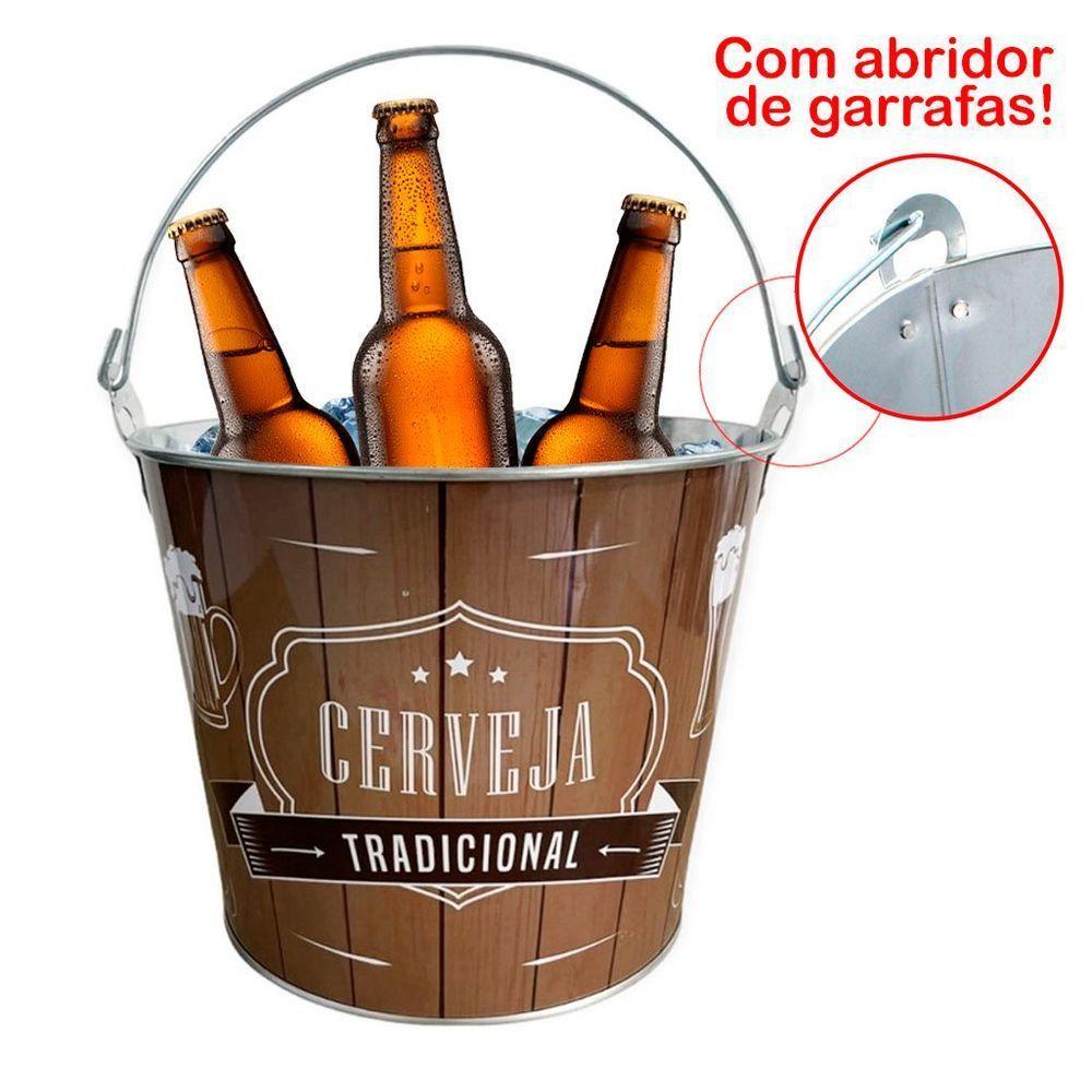 Balde De Gelo Para Cerveja Estampado Em Metal Galvanizado Com Abridor 7,6 Litros - 1
