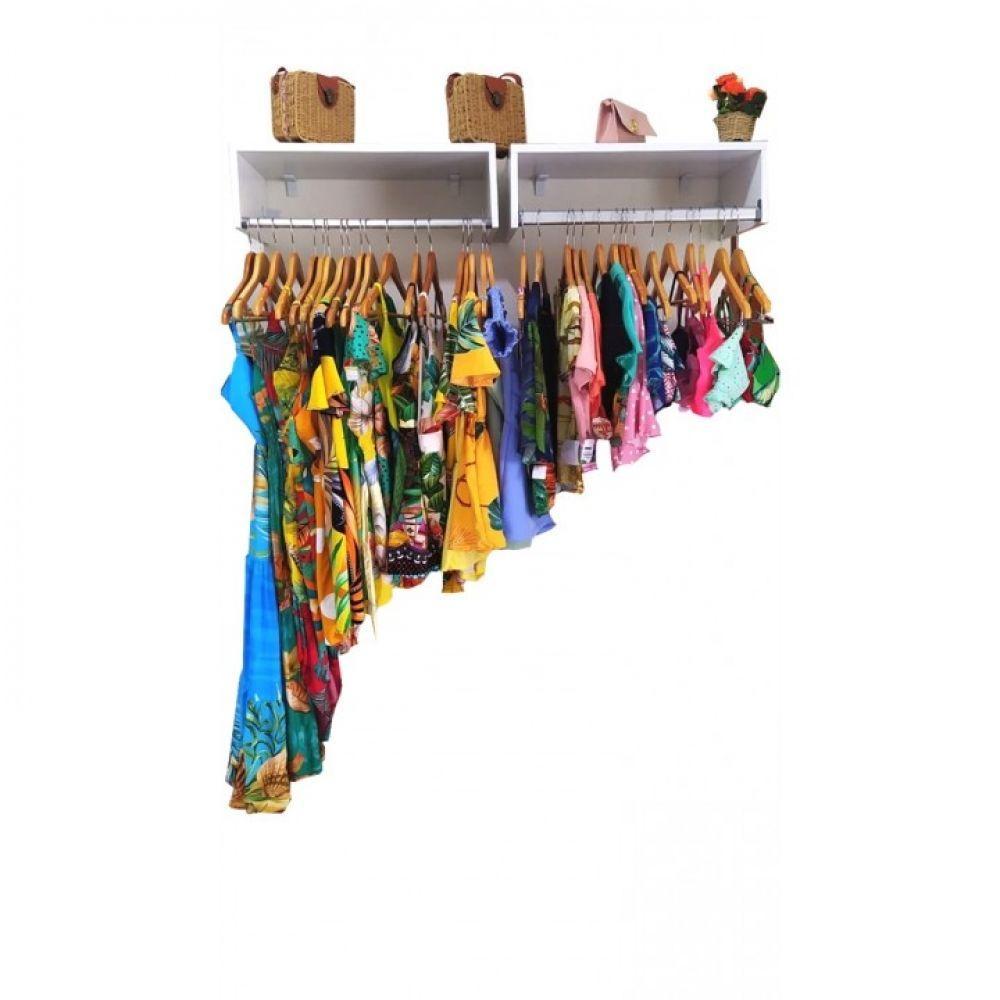 Kit com 1 Provador Duplo 1 Balcão Arara 5 Araras de Parede - 2