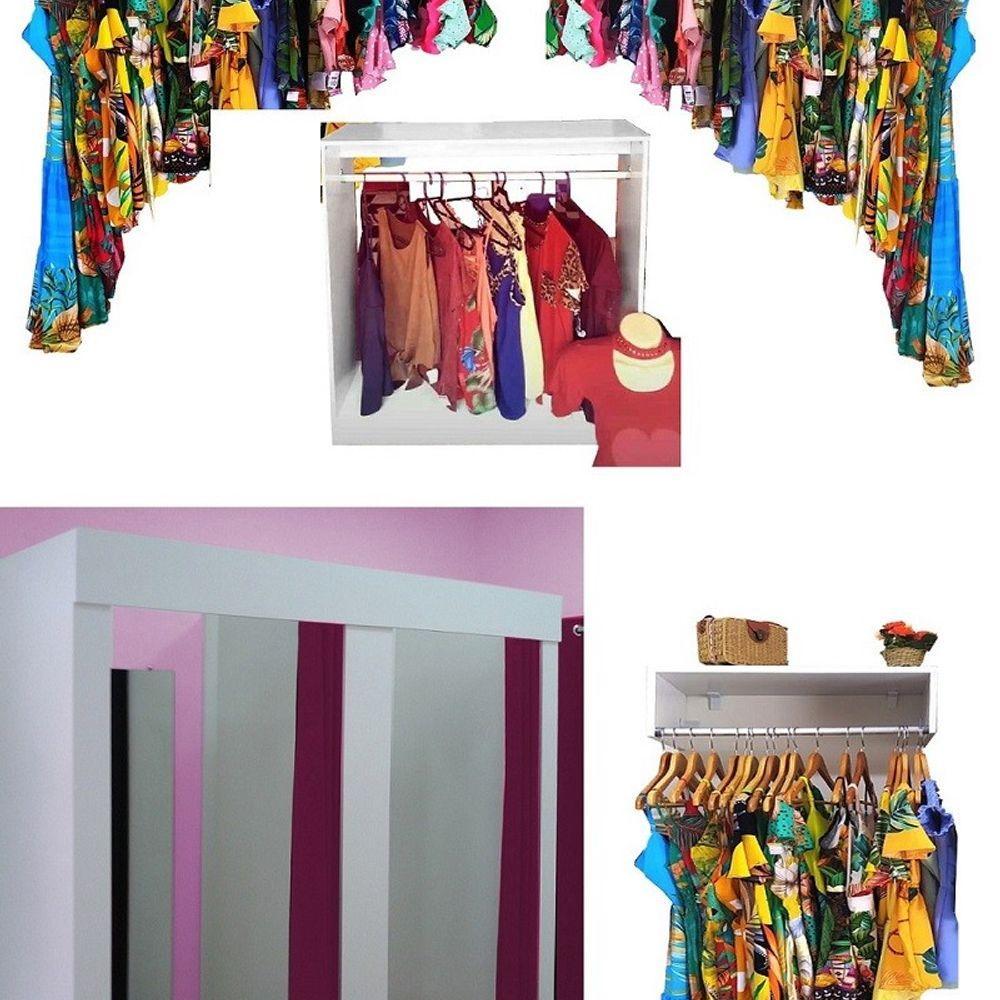 Kit com 1 Provador Duplo 1 Balcão Arara 5 Araras de Parede - 7