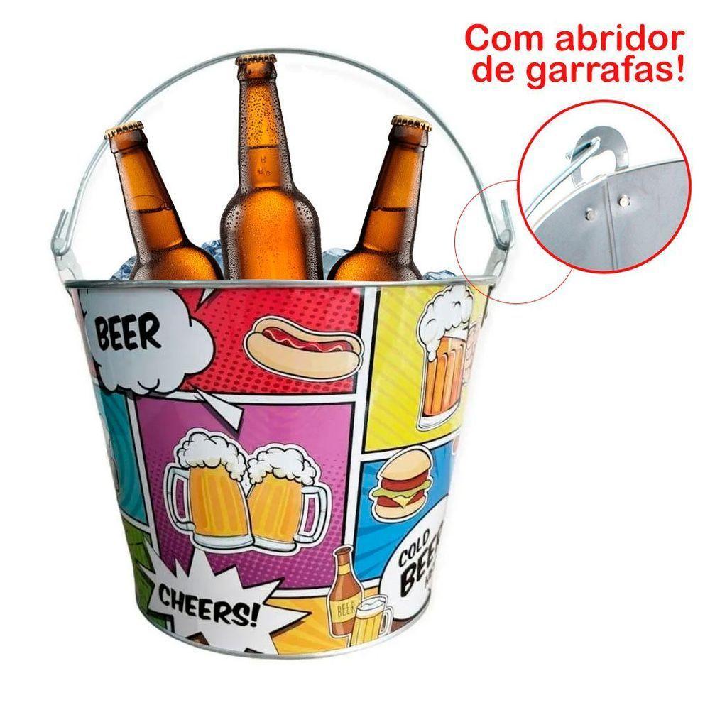 Balde De Gelo Para Cerveja Estampado Em Metal Galvanizado Com Abridor 4,8 Litros - 1
