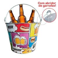 Balde De Gelo Para Cerveja Estampado Em Metal Galvanizado Com Abridor 4,8 Litros - 1