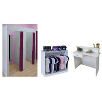 Kit com Provador Duplo 1 Balcão Arara e 1 Balcão Atendimento