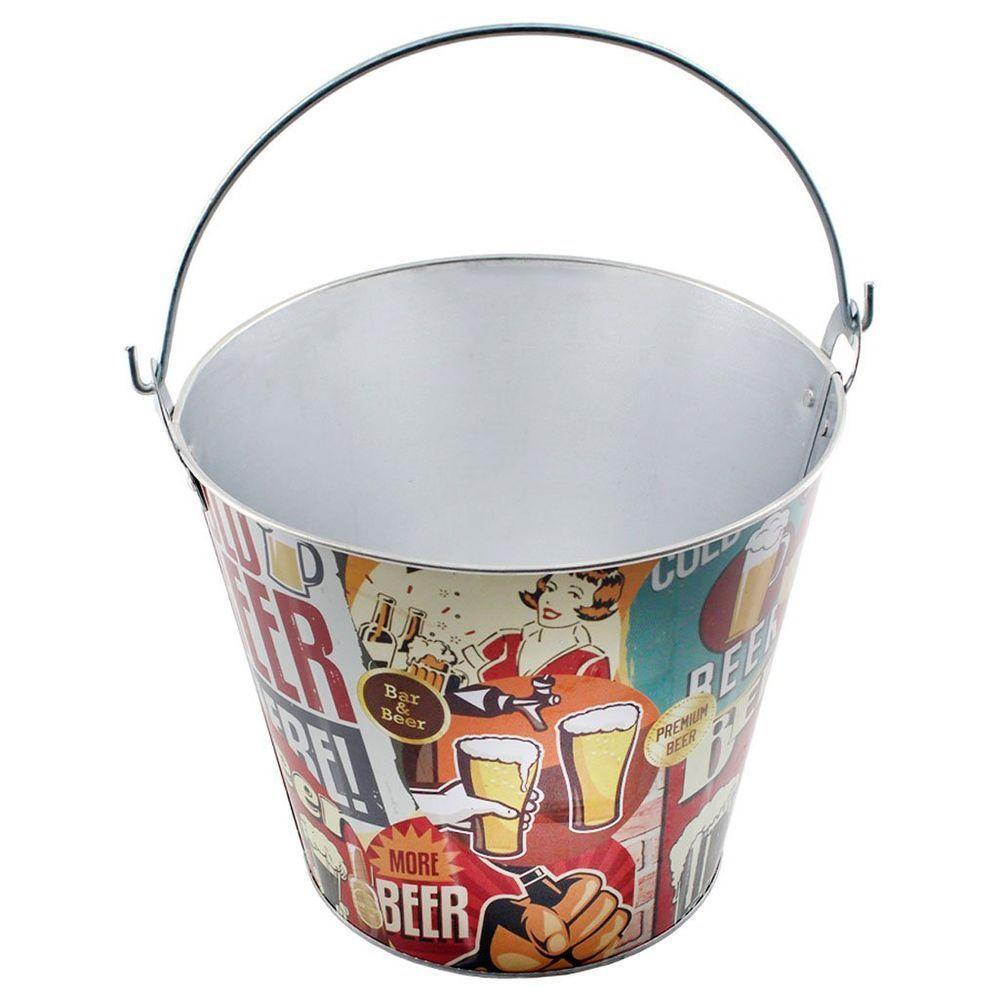 Kit 2 Baldes De Gelo Para Cerveja Estampado Em Metal Galvanizado 4,8 Litros - 1