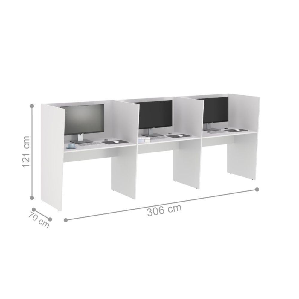 Mesa De Trabalho 3 Lugares Inglaterra Branco - 2