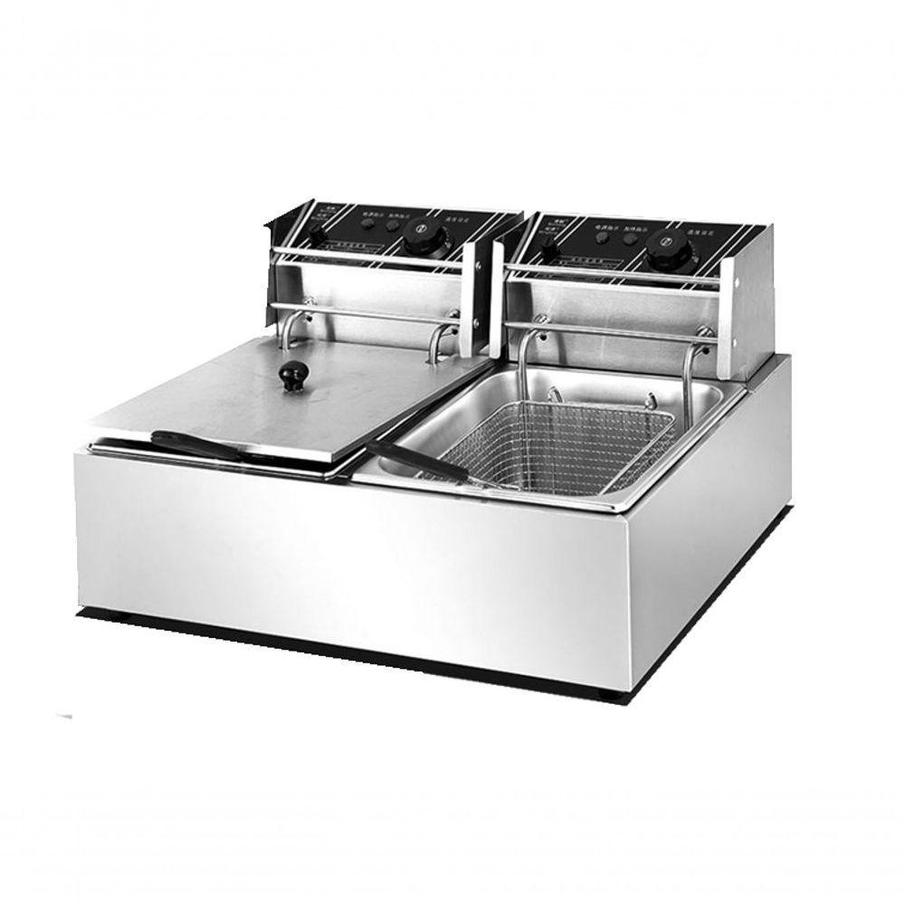Fritadeira Elétrica 2 Cubas Aço Inox 10 Litros 110V 3600W - 3