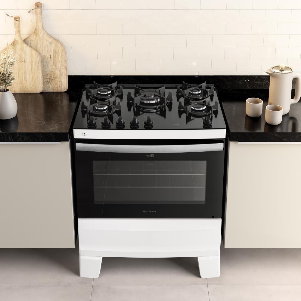 Fogão 5 Bocas Branco Com Mesa De Vidro Atlas Agile Up Bivolt - 3