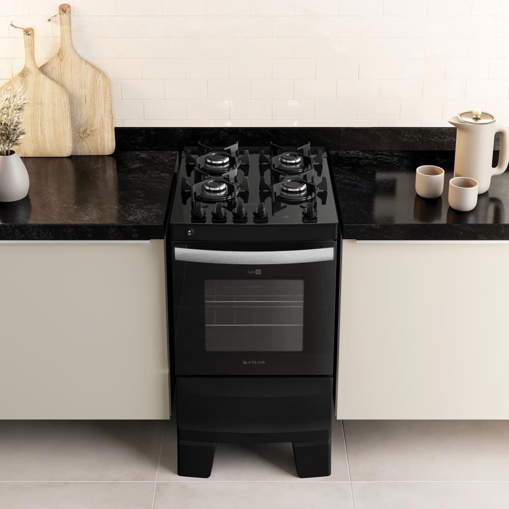 Fogão 4 Bocas Preto Com Mesa De Vidro Atlas Agile Up Bivolt - 3