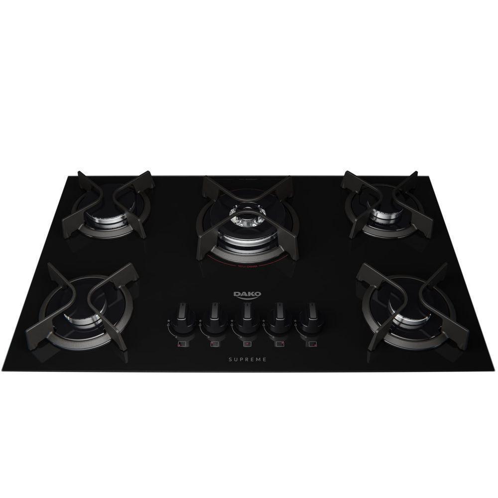 Cooktop 5 Bocas Preto Com Mesa De Vidro E Tripla Chama Dako Supreme Bivolt - 1