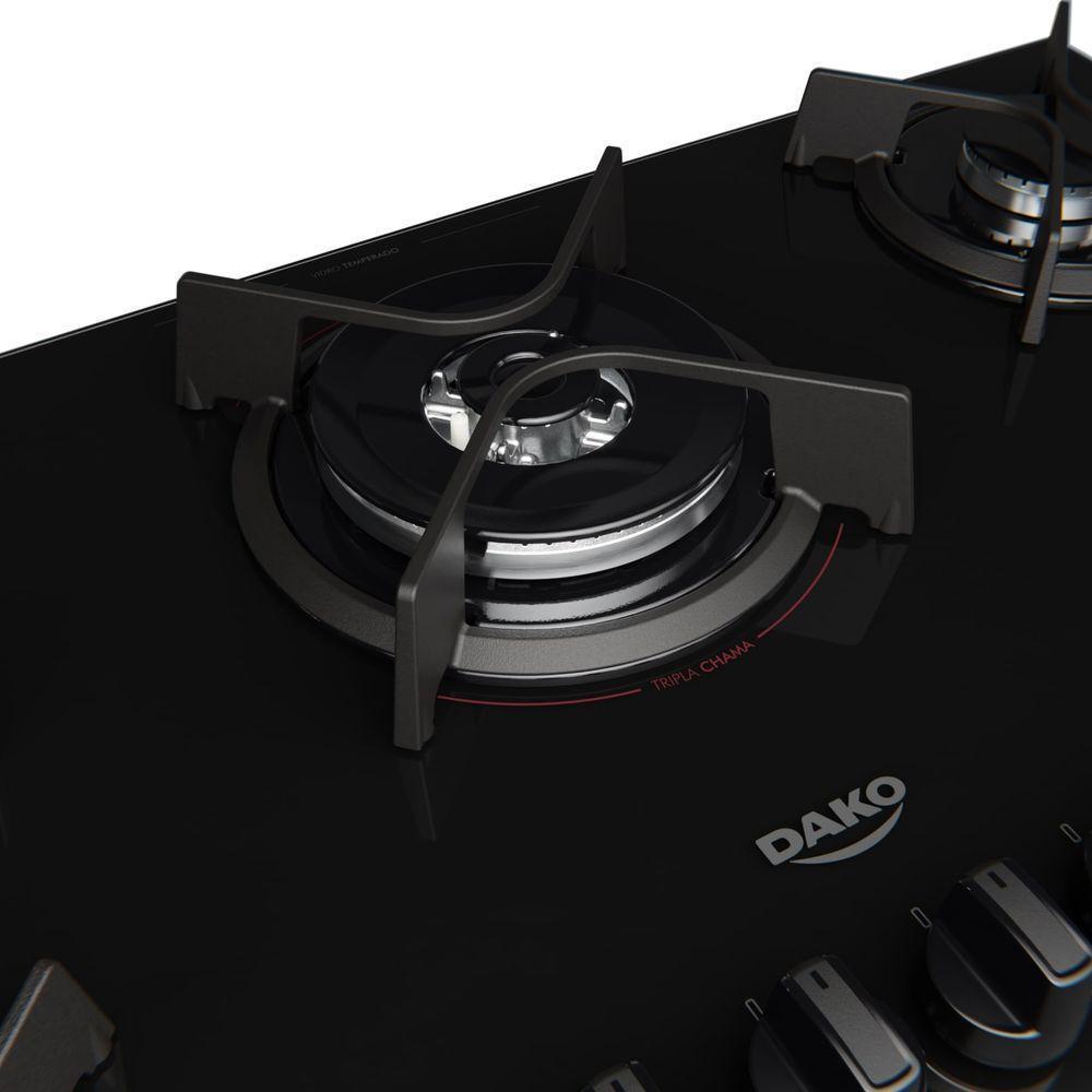 Cooktop 5 Bocas Preto Com Mesa De Vidro E Tripla Chama Dako Supreme Bivolt - 5