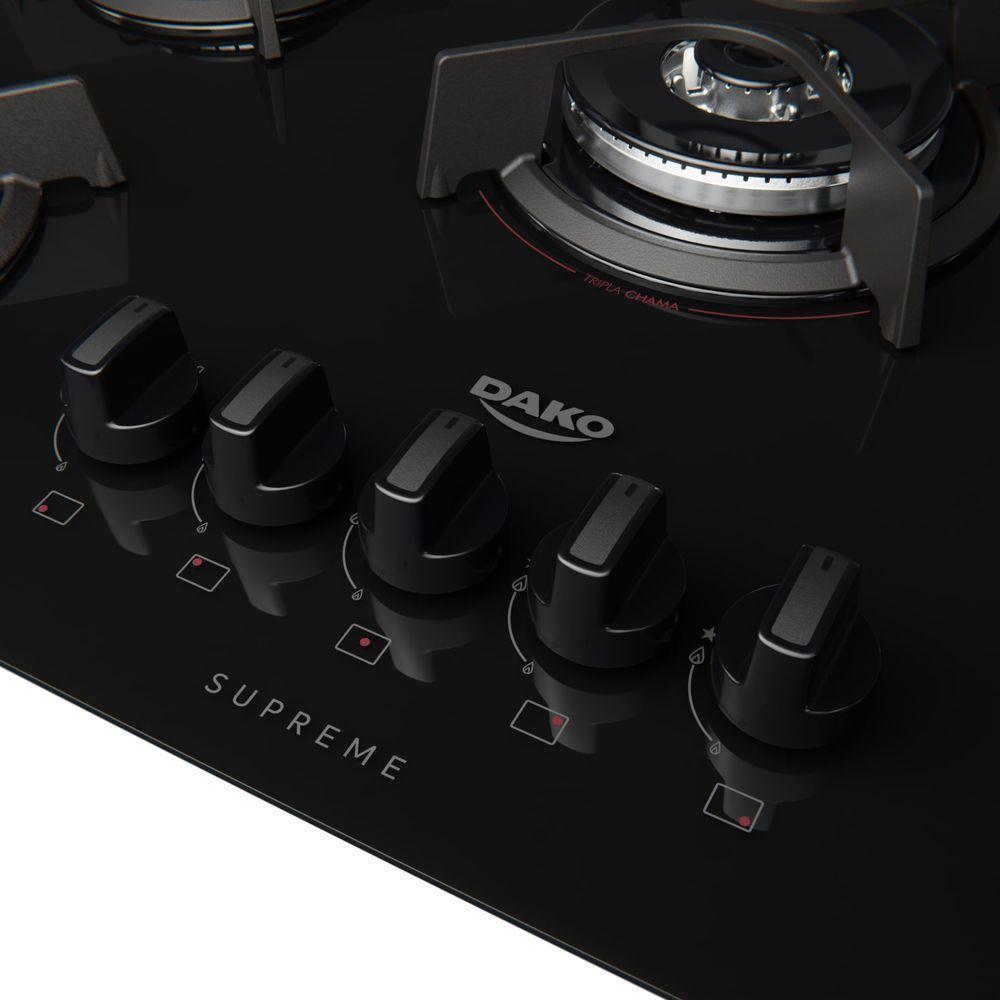 Cooktop 5 Bocas Preto Com Mesa De Vidro E Tripla Chama Dako Supreme Bivolt - 6