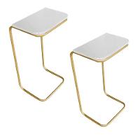 Kit 2 Mesas Lateral Tampo Branco P/ Sofá Base Dourado - 8