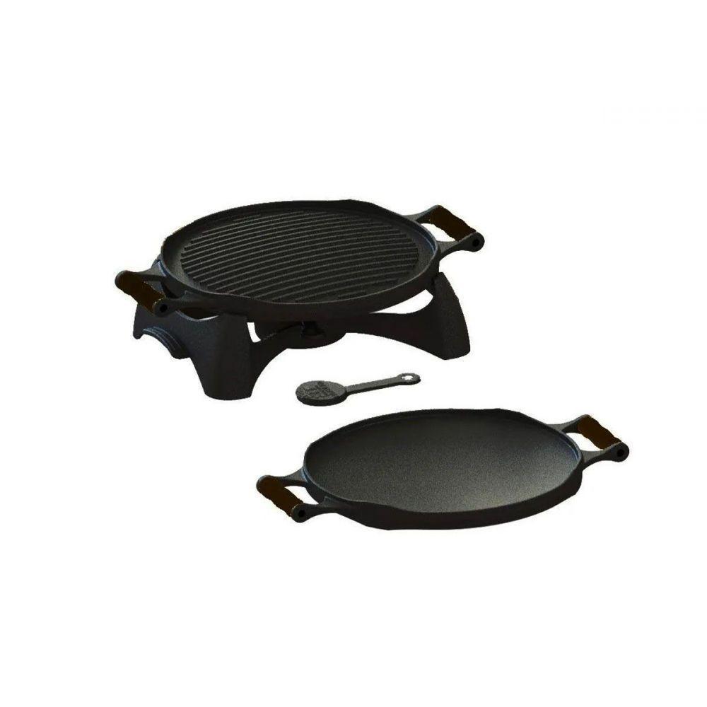 Rechaud Redondo Dupla Face Ferro Alça Silicone Preta. - 2