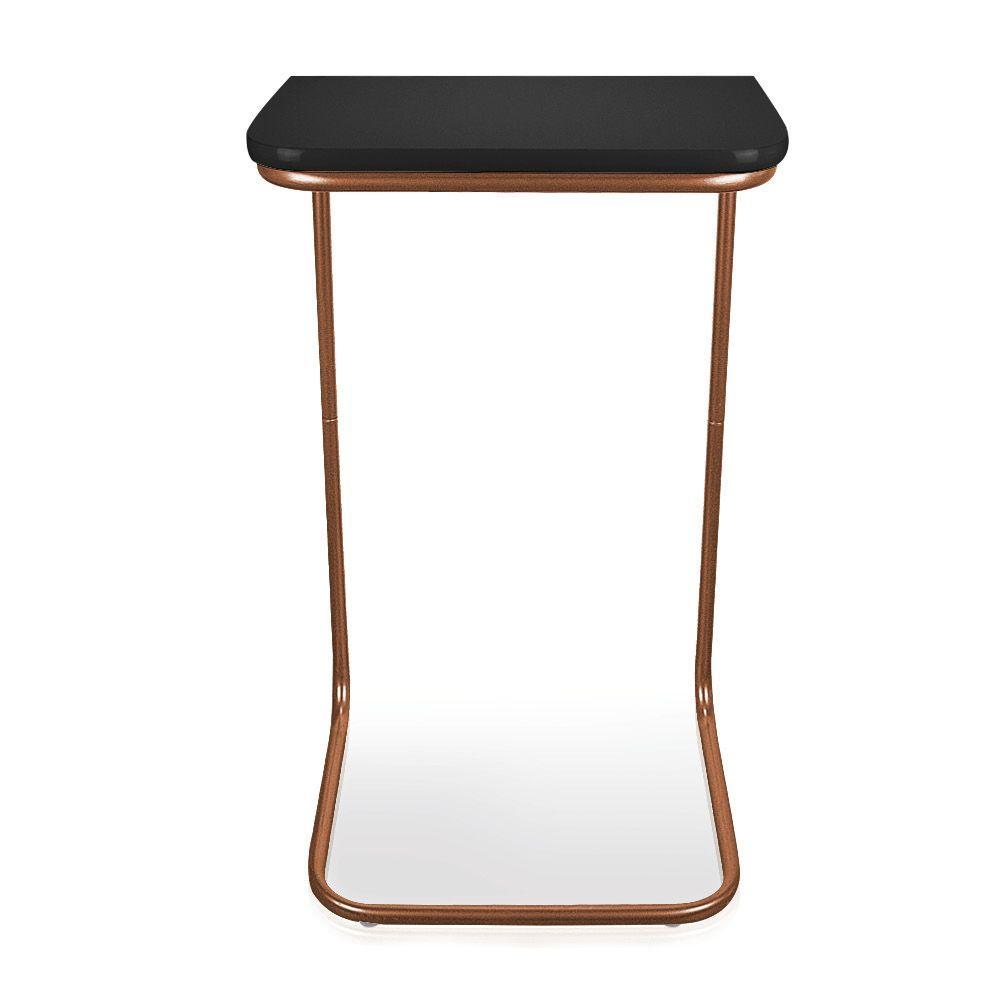 Kit 2 Mesas Lateral Tampo Multiuso P/ Sofá Base Bronze Preto - 2