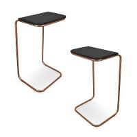 Kit 2 Mesas Lateral Tampo Multiuso P/ Sofá Base Bronze Preto - 1