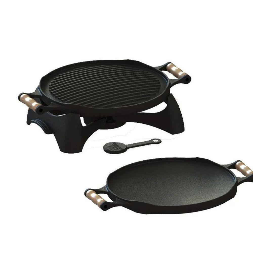 Rechaud Bifeteira Redondo Dupla Face Álcool Ferro Fundido - 1