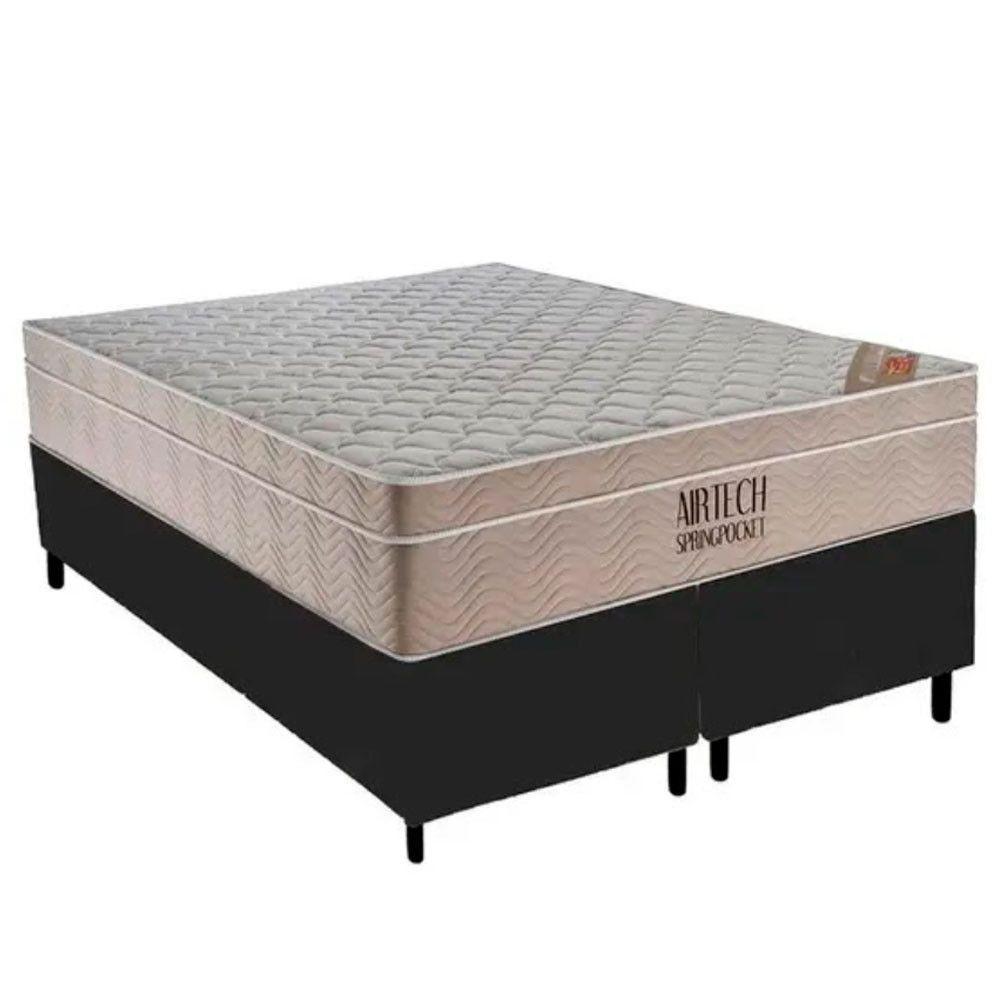 Conjunto Box Casal King Size Colchão Airtech Molas Ensacadas Spring Pocket E Base Material Sintético Ortobom Preto E Bege - 1