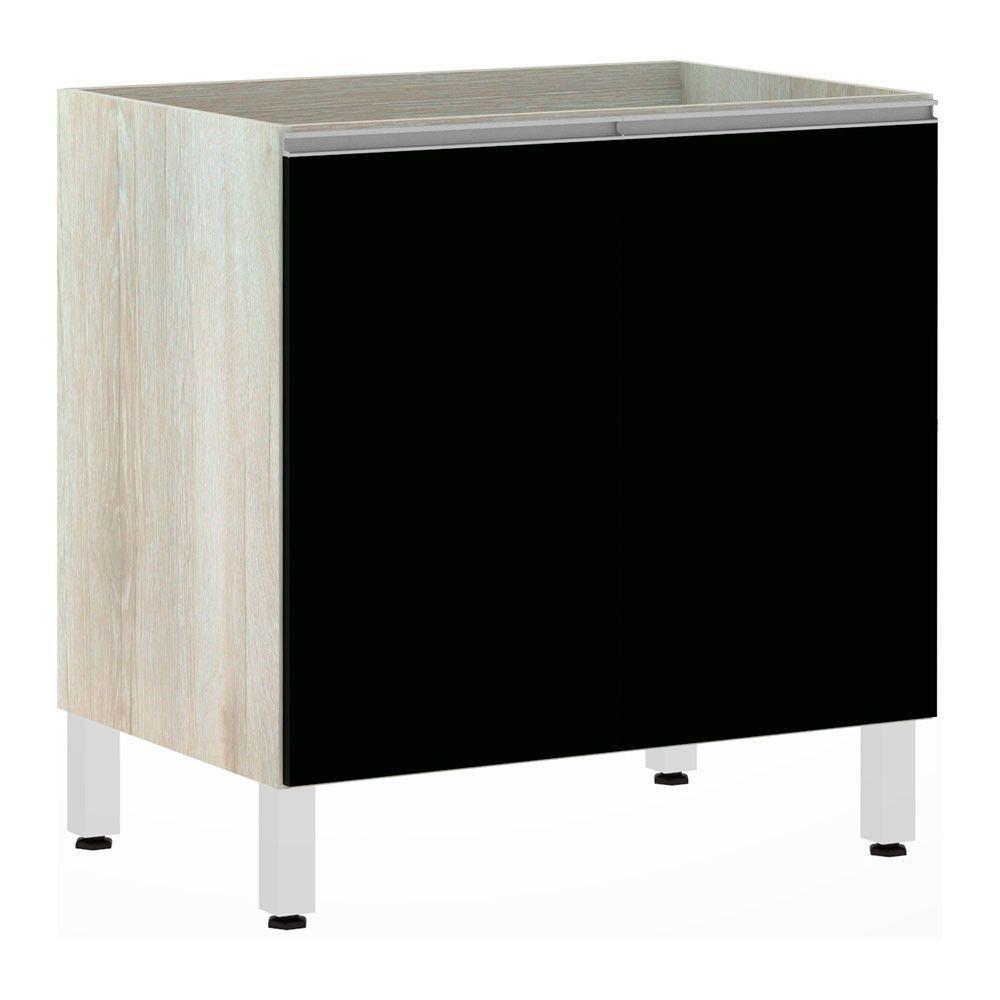Balcão De Cozinha Sem Tampo 80cm 2 Portas Lis Luciane Móveis Legno Crema Com Preto Tx - 2