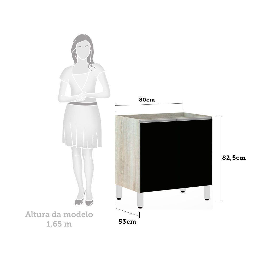 Balcão De Cozinha Sem Tampo 80cm 2 Portas Lis Luciane Móveis Legno Crema Com Preto Tx - 3