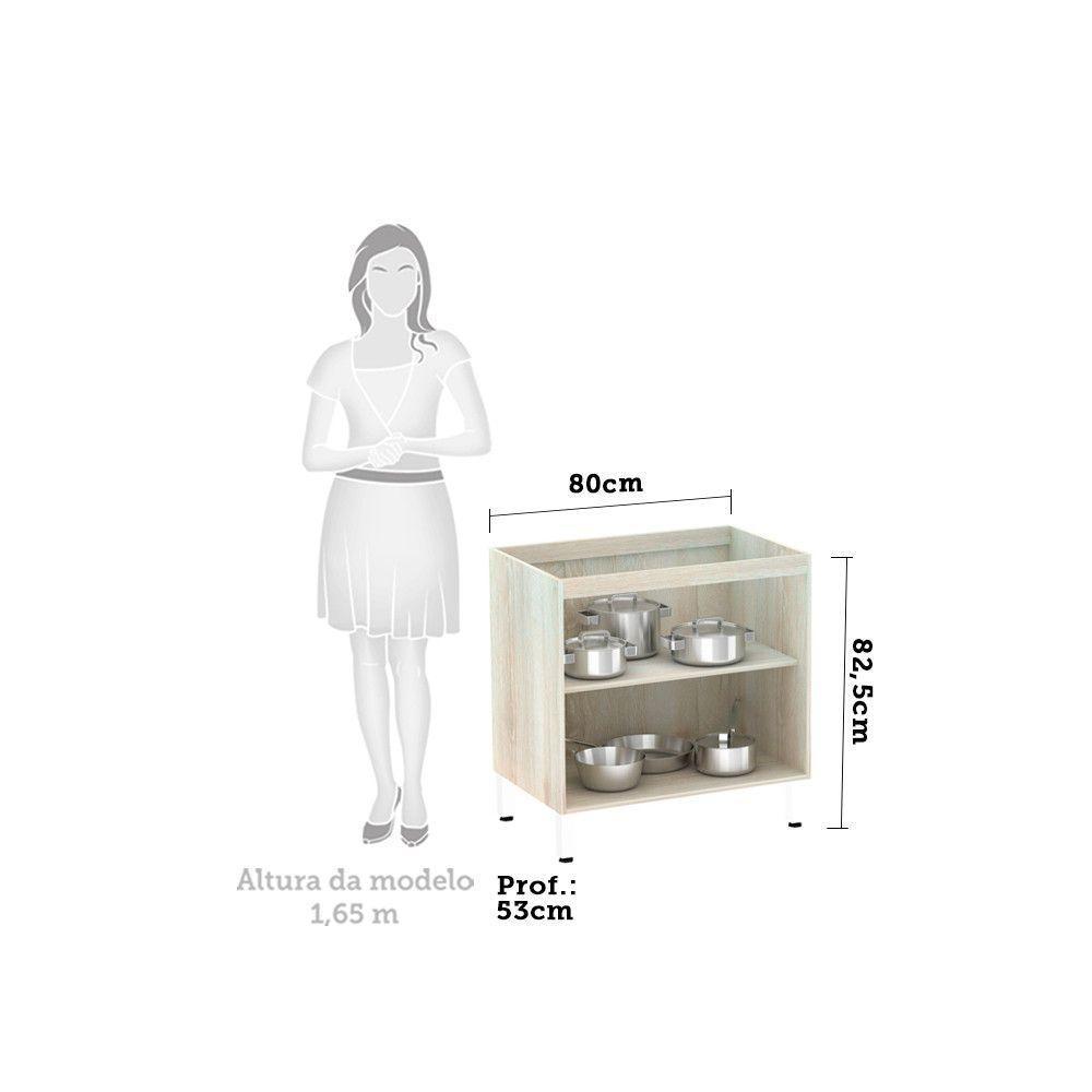 Balcão De Cozinha Sem Tampo 80cm 2 Portas Lis Luciane Móveis Legno Crema Com Gaia - 3