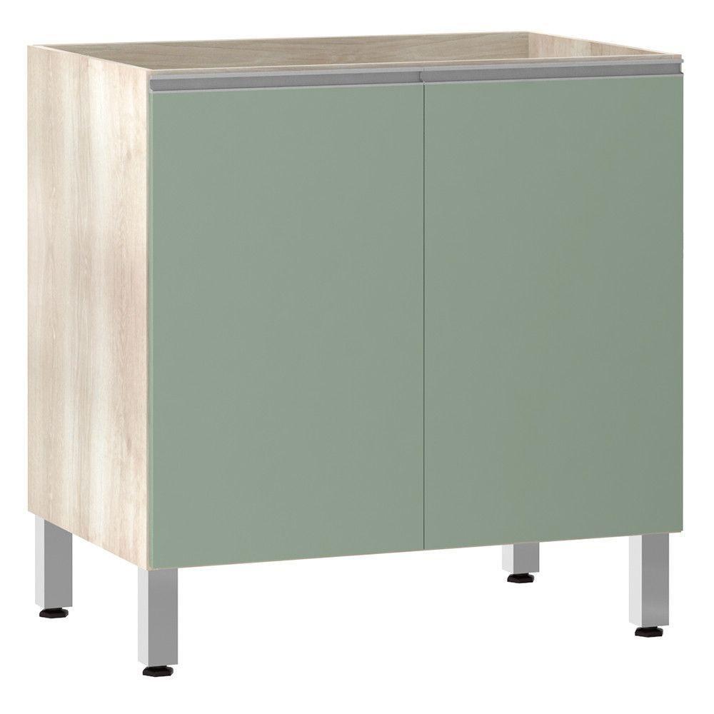 Balcão De Cozinha Sem Tampo 80cm 2 Portas Lis Luciane Móveis Legno Crema Com Verde Jade - 1