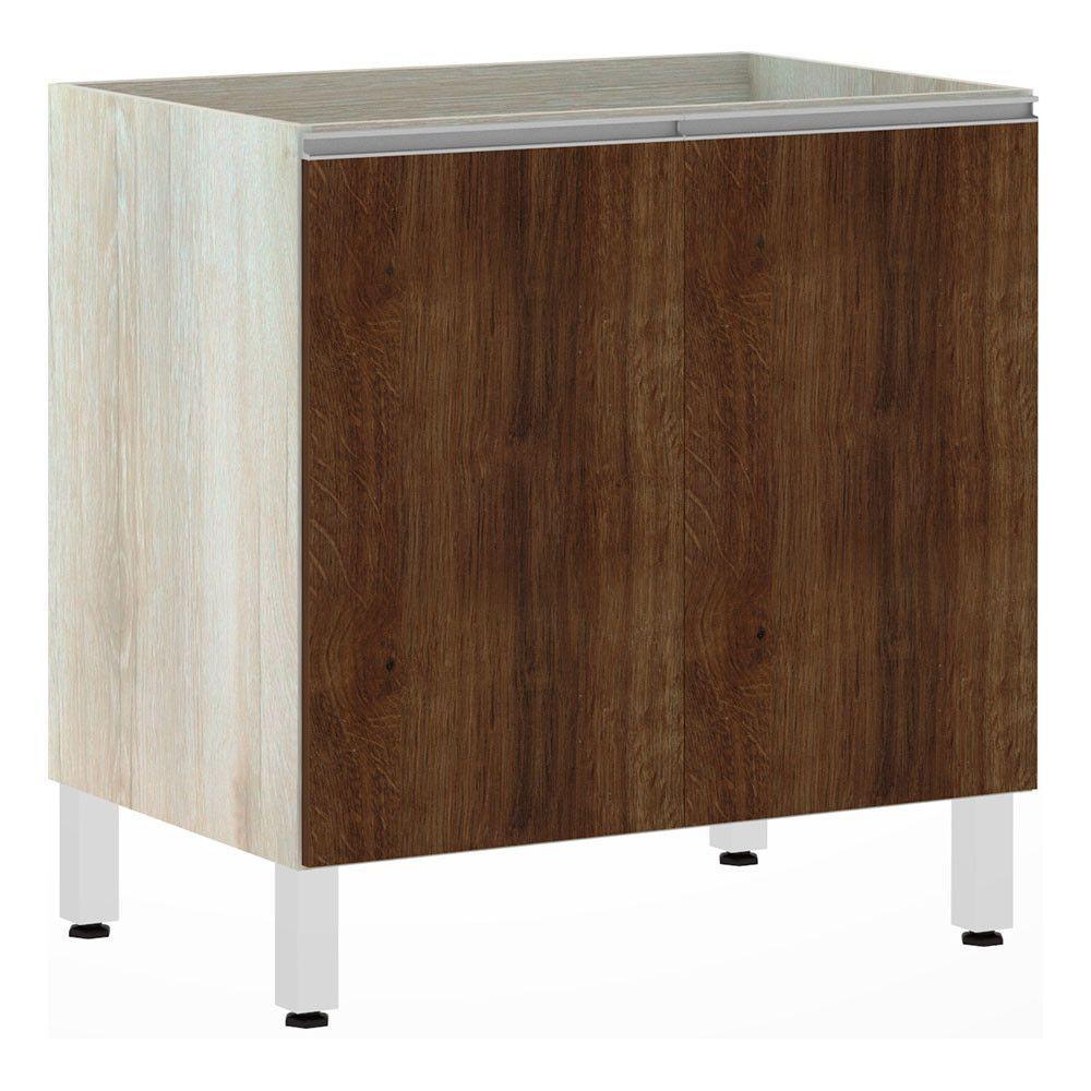 Balcão De Cozinha Sem Tampo 80cm 2 Portas Lis Luciane Móveis Legno Crema Com Nogueira Dourado - 1