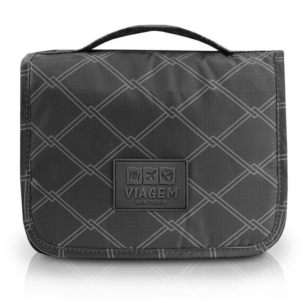 Necessaire Com Gancho Para Viagem Estampa Listrada Jacki Design Preto - 1