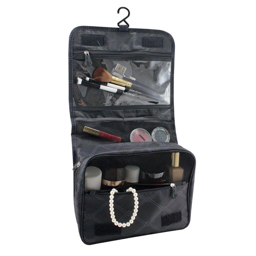 Necessaire Com Gancho Para Viagem Estampa Listrada Jacki Design Preto - 2