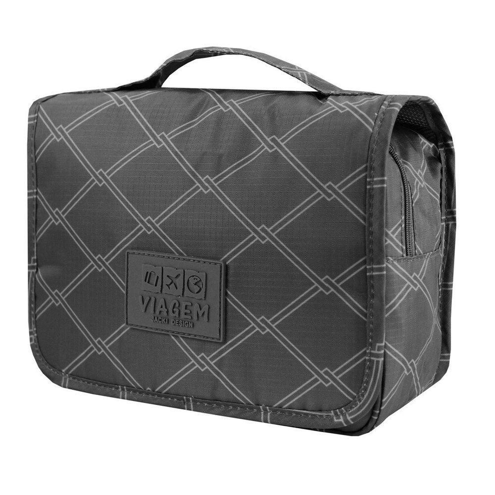 Necessaire Com Gancho Para Viagem Estampa Listrada Jacki Design Preto - 3