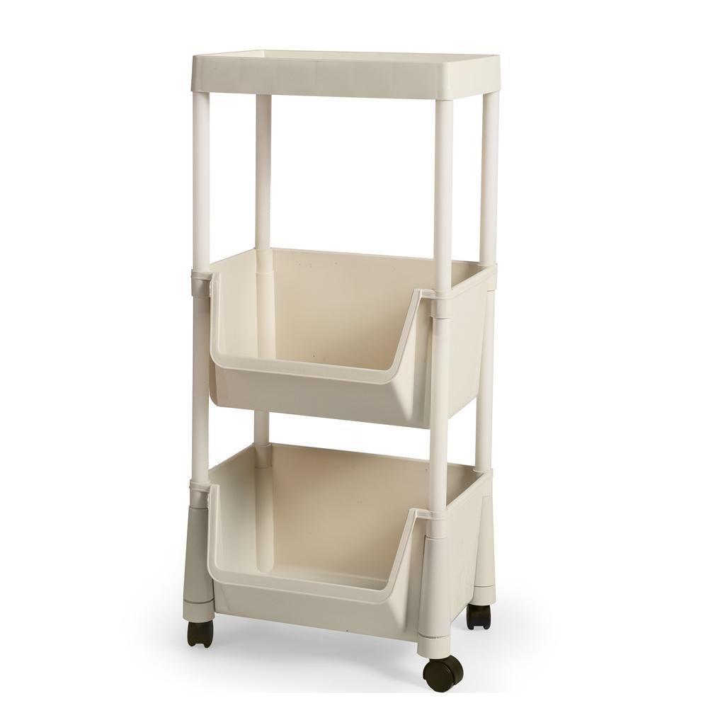 Carrinho Multiuso Prático 3 Prateleiras Em Plástico Com Rodízio - Creme - 1