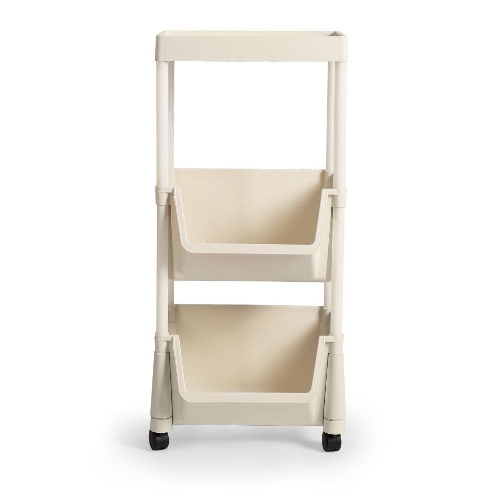 Carrinho Multiuso Prático 3 Prateleiras Em Plástico Com Rodízio - Creme - 4