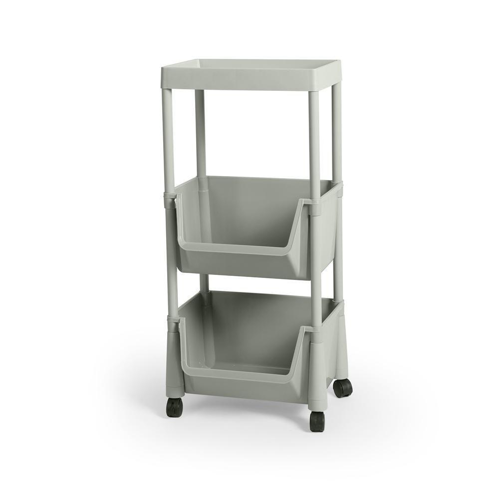 Carrinho Multiuso Prático 3 Prateleiras Em Plástico Com Rodízio - Cinza - 1