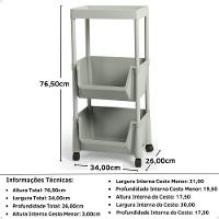 Carrinho Multiuso Prático 3 Prateleiras Em Plástico Com Rodízio - Cinza - 3