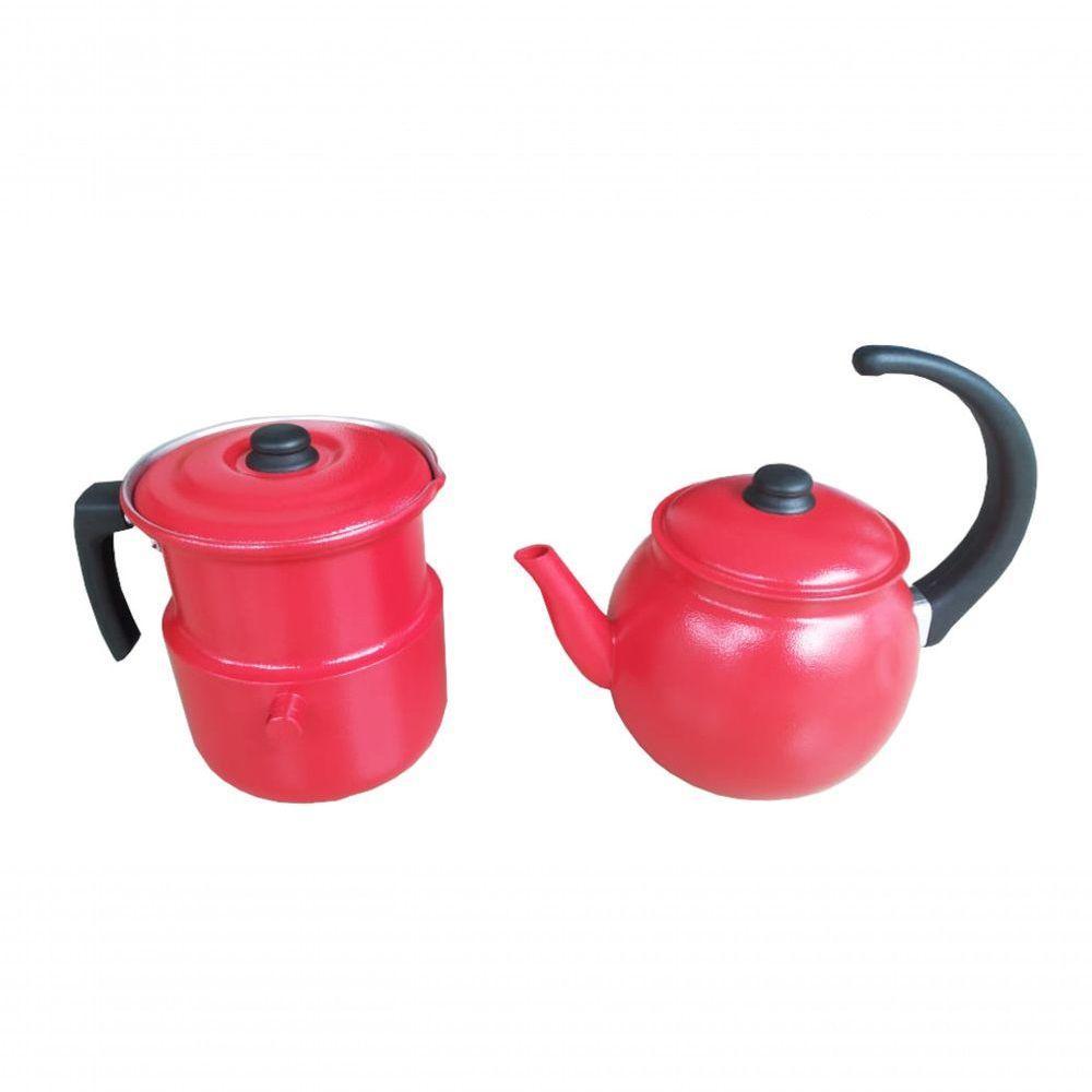 Conjunto Chaleira 2l E Leiteira C/ Apito Vermelho 1,6l Extang - 1