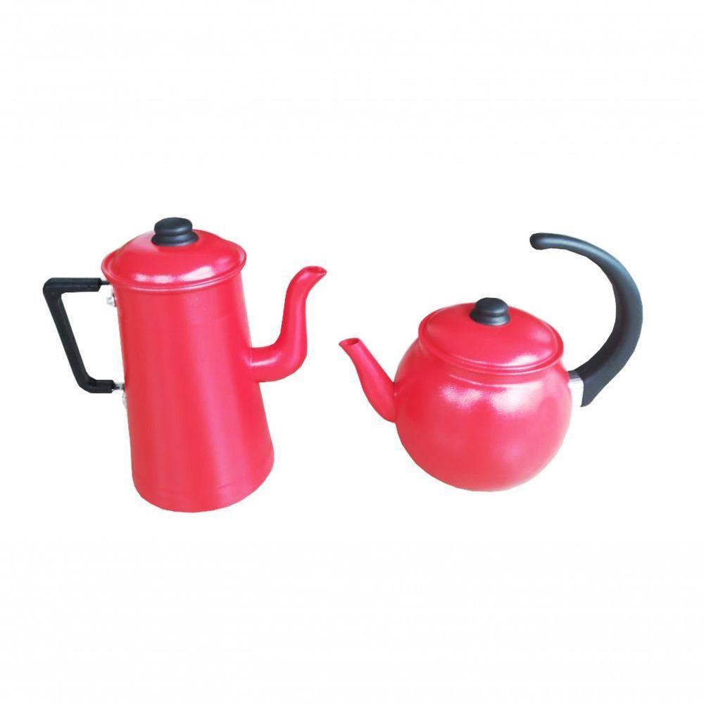 Conjunto Chaleira 2l E Bule Vermelho Craqueado 1,8l Extang - 1