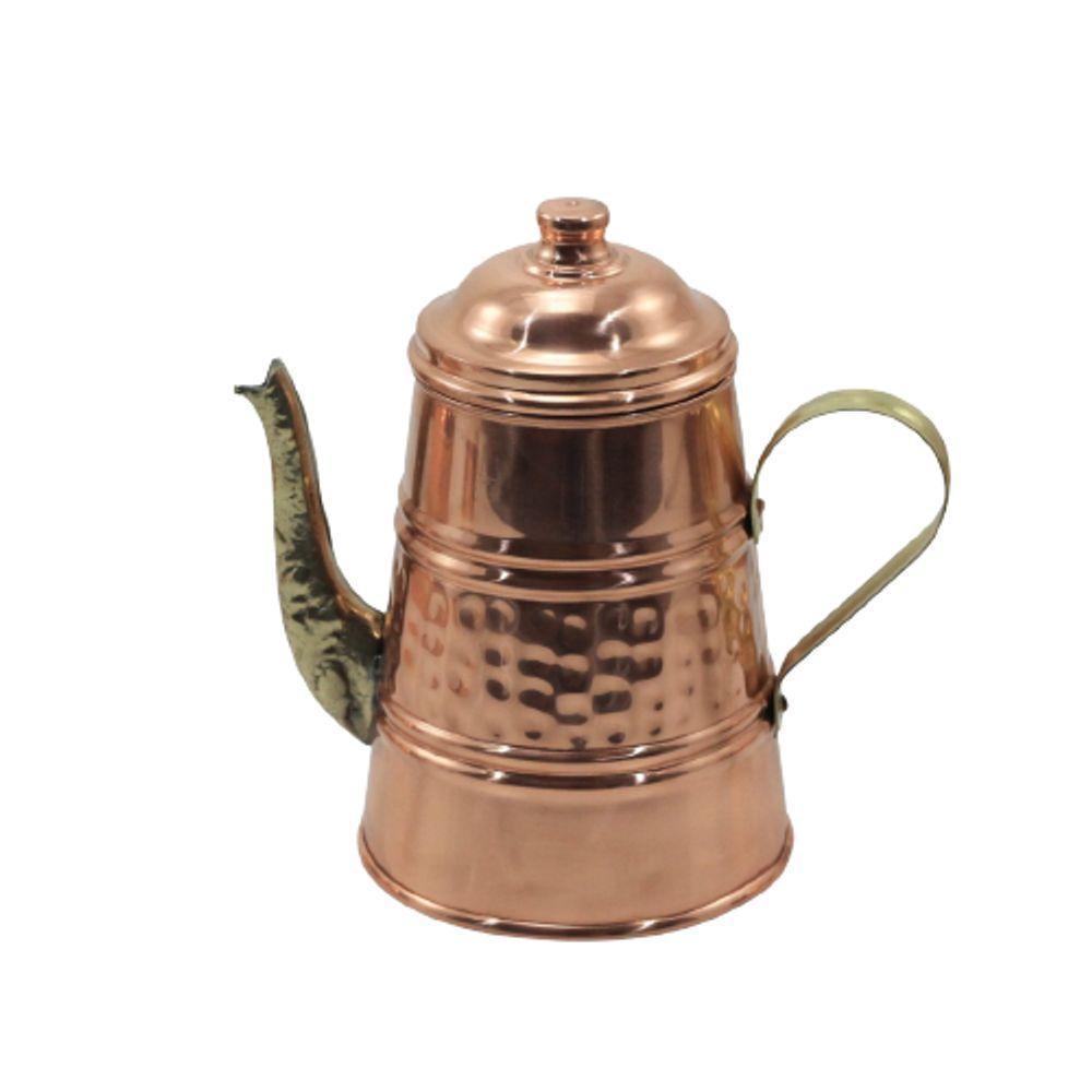 Bule Em Cobre Bico Bronze Chaleira Café E Chá Jarra Tampa P. - 1