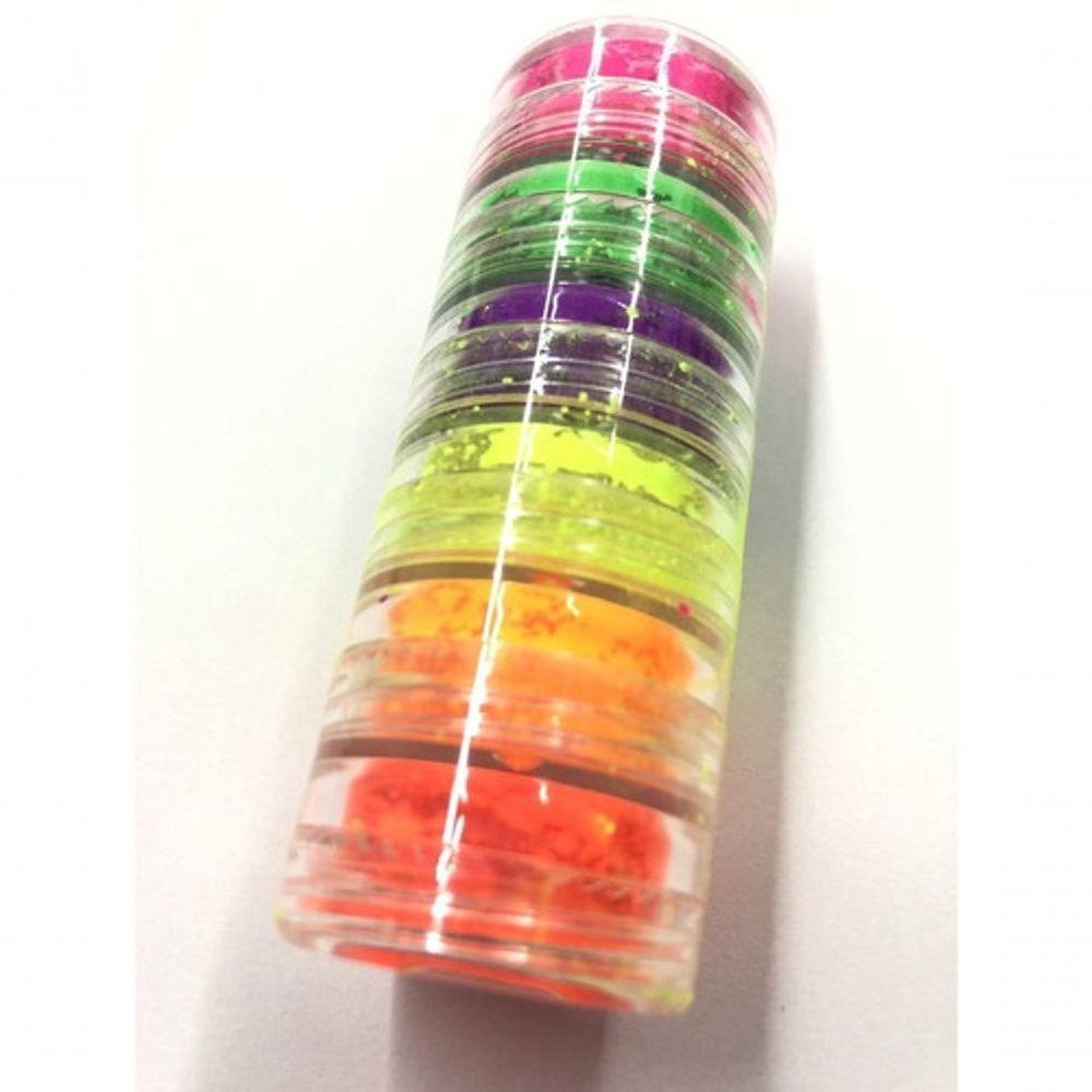 Kit 6 Pó Neon Em Torre Para Decoração De Unha Maquiagem - 1