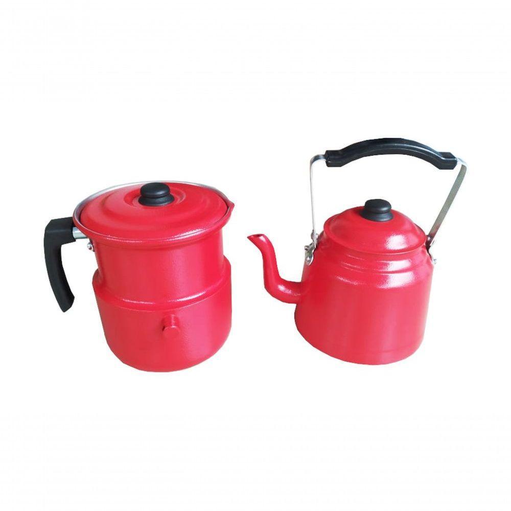 Conjunto Chaleira 1,6l E Leiteira C/apito Vermelhas 1,6l - 1