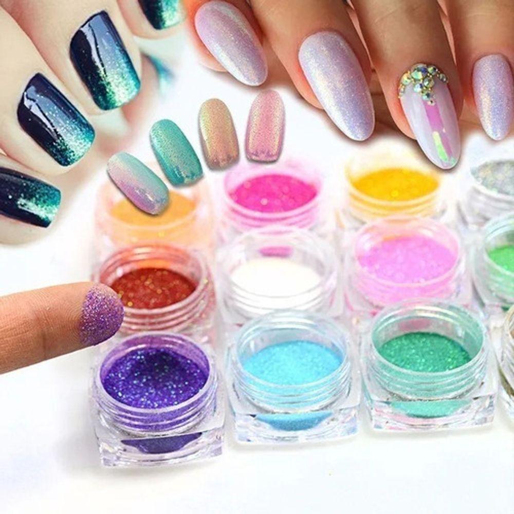 Kit Com 12 Cores Glitter - Decoração Unhas Nail Art - 1