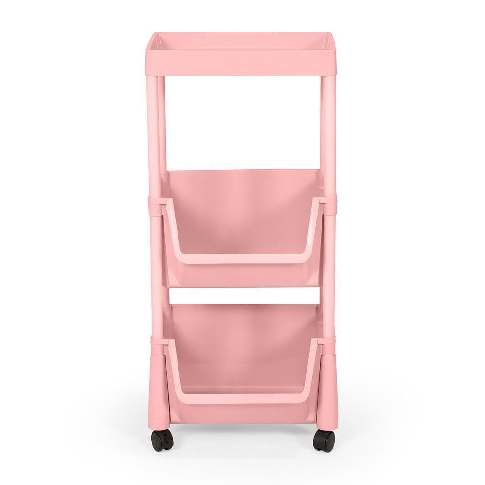 Carrinho Multiuso Prático 3 Prateleiras Em Plástico Com Rodízio - Rosa - 2