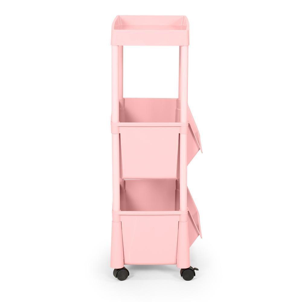 Carrinho Multiuso Prático 3 Prateleiras Em Plástico Com Rodízio - Rosa - 5