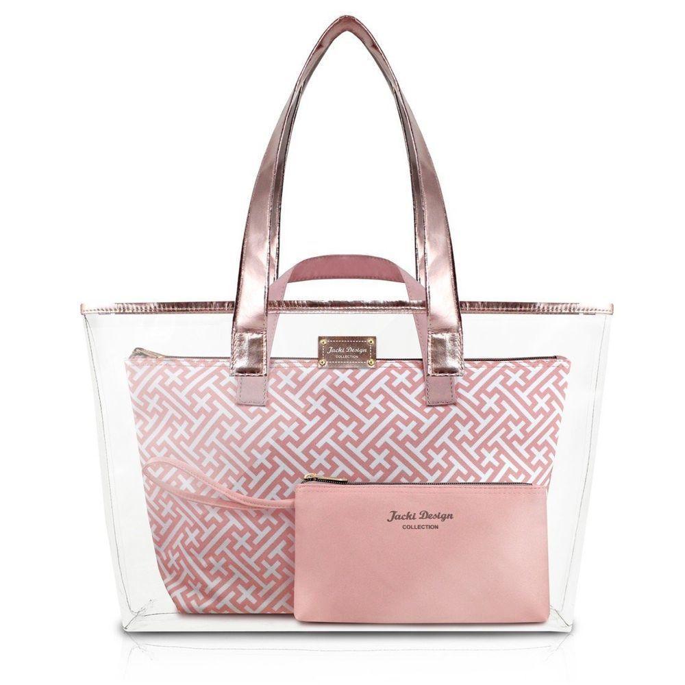 Bolsa Transparente Com 3 Peças Diamantes Jacki Design Rosa - 1