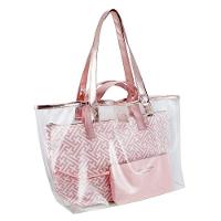 Bolsa Transparente Com 3 Peças Diamantes Jacki Design Rosa