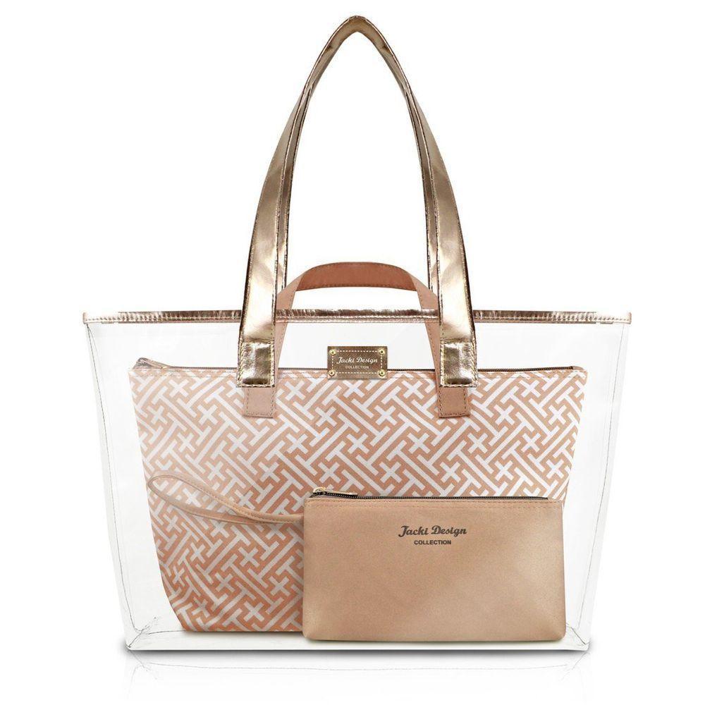 Bolsa Transparente Com 3 Peças Diamantes Jacki Design Dourado - 1