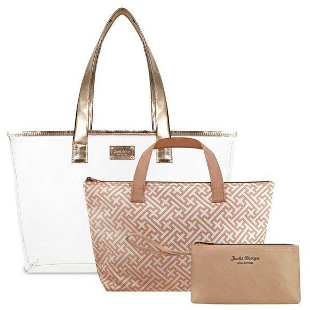 Bolsa Transparente Com 3 Peças Diamantes Jacki Design Dourado - 4